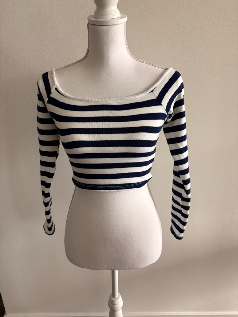 Zara Navy and White Striped Cropped Boatneck Top (Jeans not included)